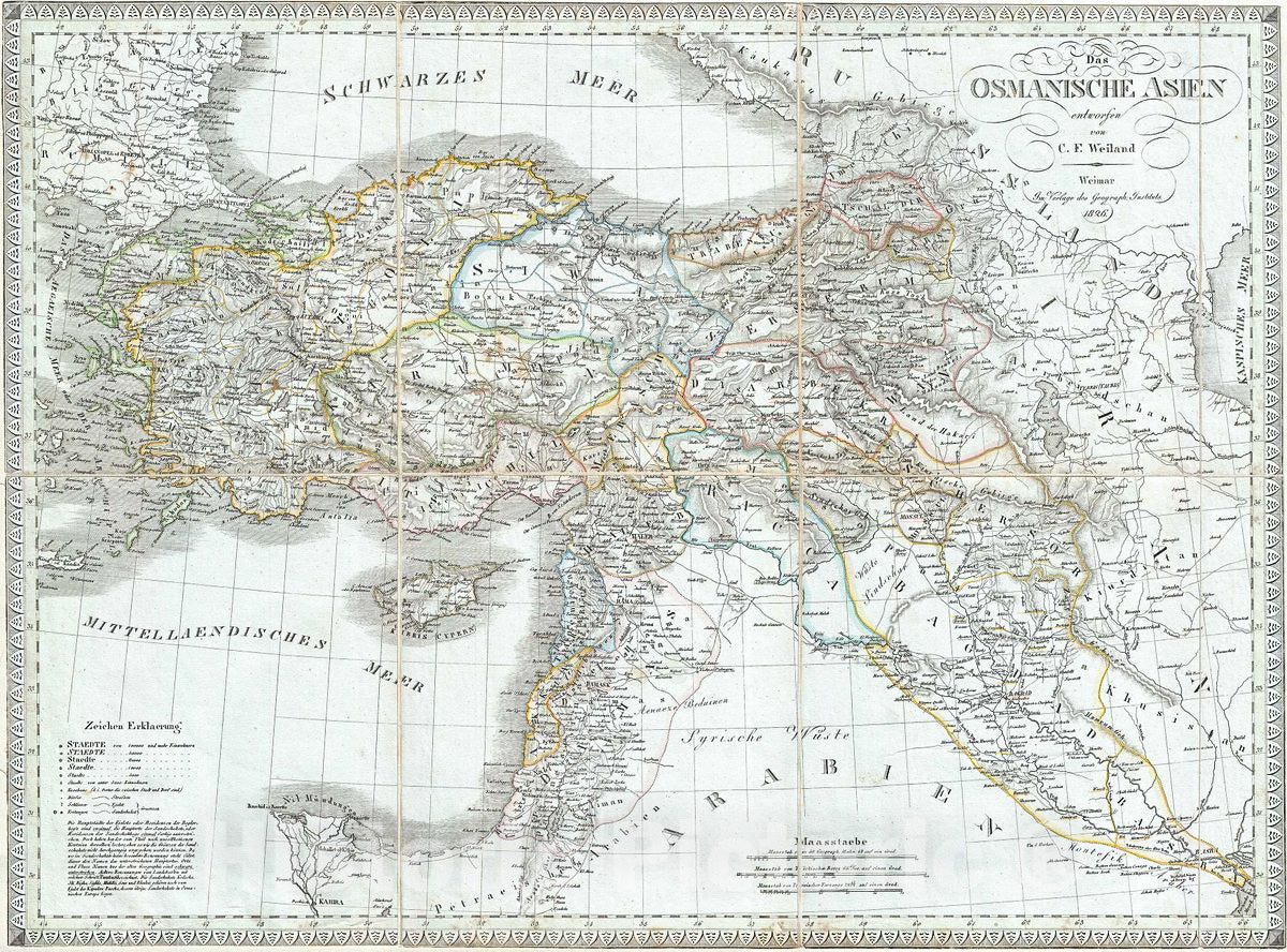 Historic Map : Weiland Map of Turkey and Asia Minor, 1826, Vintage Wall Art