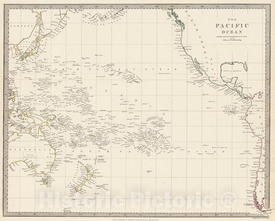 Historic Map : S.D.U.K. Map of The Pacific Ocean Including Polynesia, Melanesia, Micronesia, 1840, Vintage Wall Art