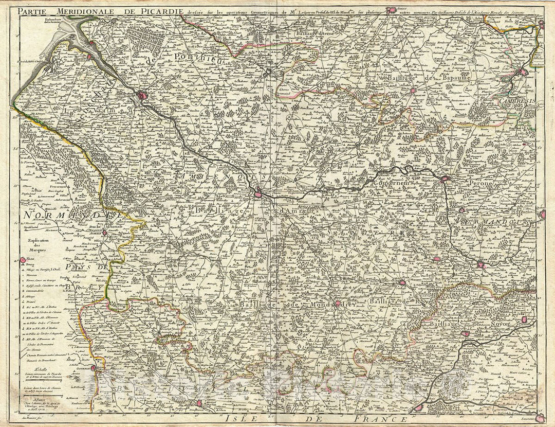 Historic Map : De L'Isle Map of The Southern Picardy, France (Maroilles Cheese Region), 1712, Vintage Wall Art