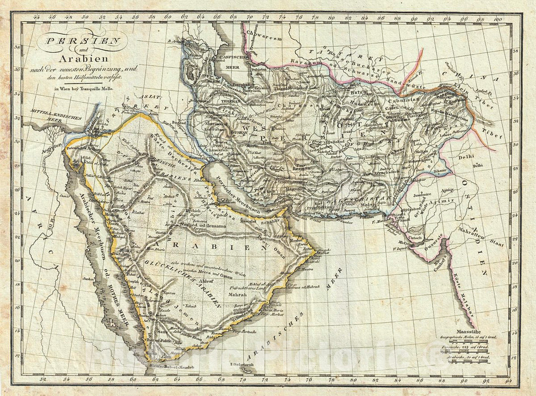 Historic Map : Mollo Map of Persia and Arabia, 1818, Vintage Wall Art