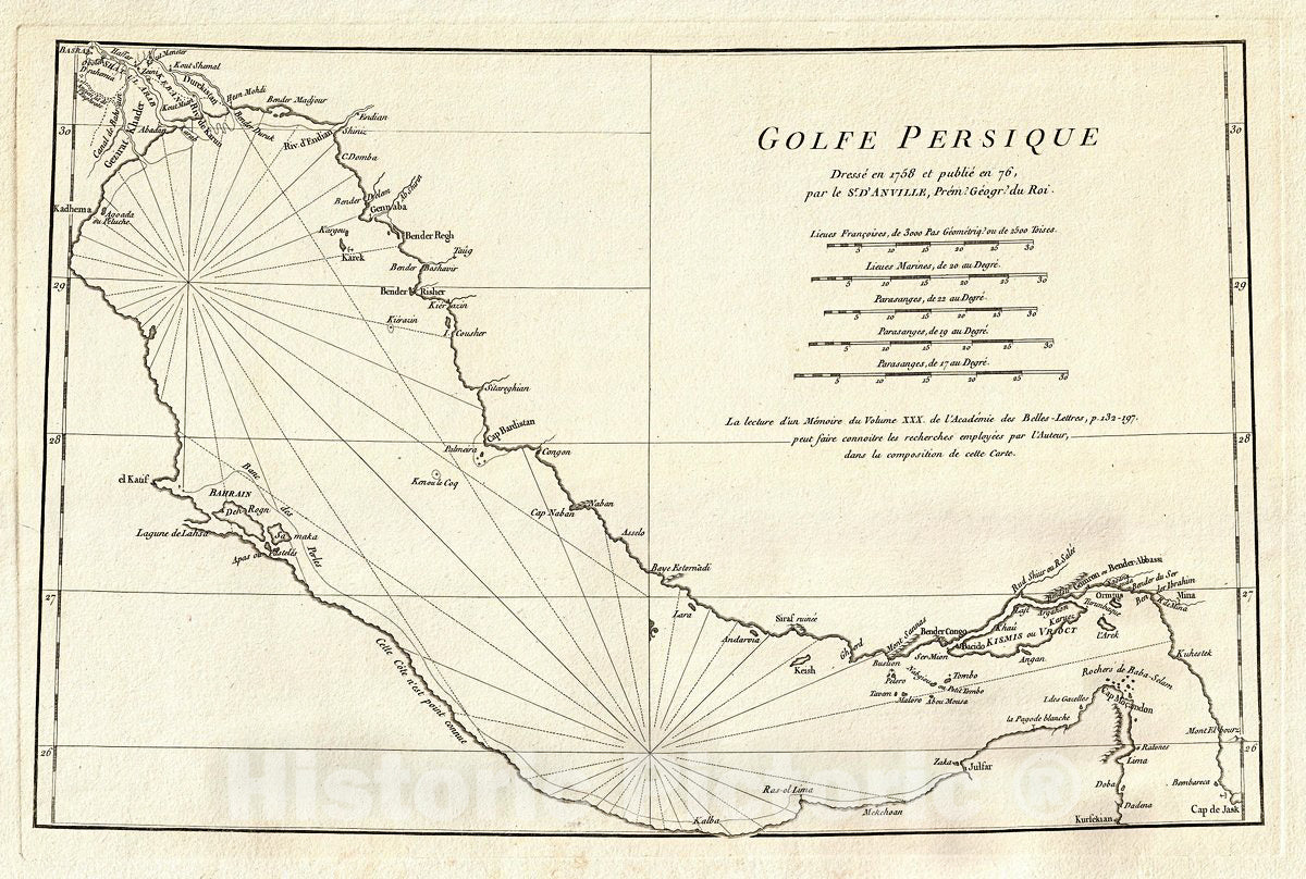 Historic Map : Anville Map of The Persian Gulf, 1776, Vintage Wall Art