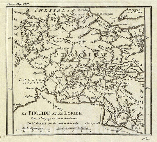 Historic Map : Bocage Antique Map of Phocis and Doris, Ancient Greece, 1787, Vintage Wall Art