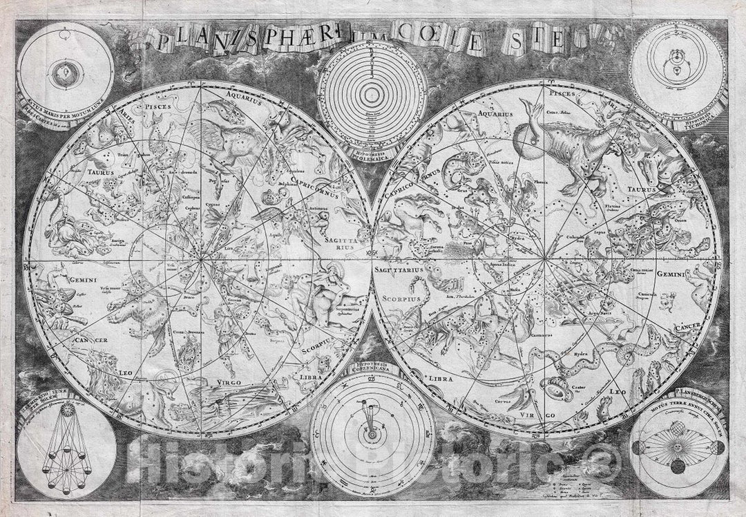 Historic Map : De Wit Map of The Celestial Hemispheres (Stars and Constellations), 1680, Vintage Wall Art