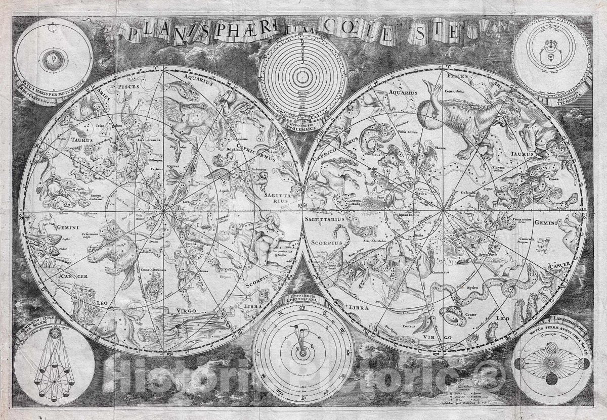 Historic Map : De Wit Map of The Celestial Hemispheres (Stars and Constellations), 1680, Vintage Wall Art