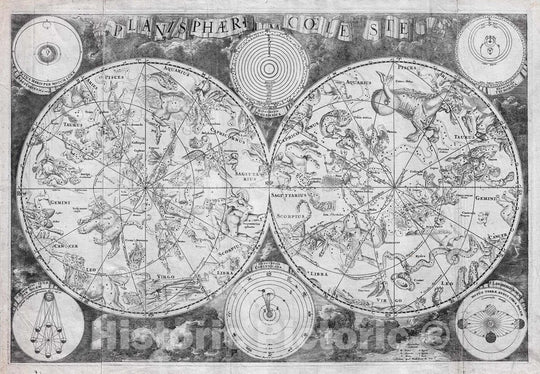 Historic Map : De Wit Map of The Celestial Hemispheres (Stars and Constellations), 1680, Vintage Wall Art