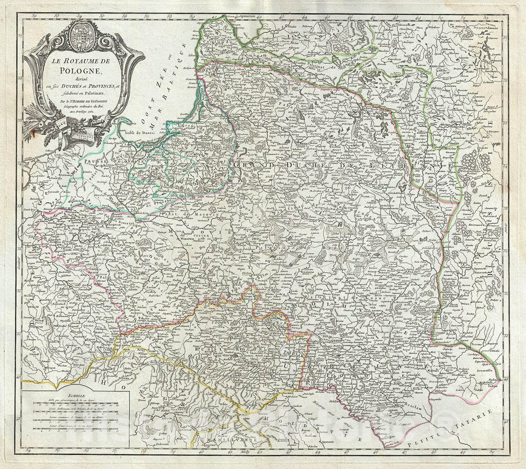 Historic Map : Vaugondy Antique Map of Poland and Lithuania, 1752, Vintage Wall Art