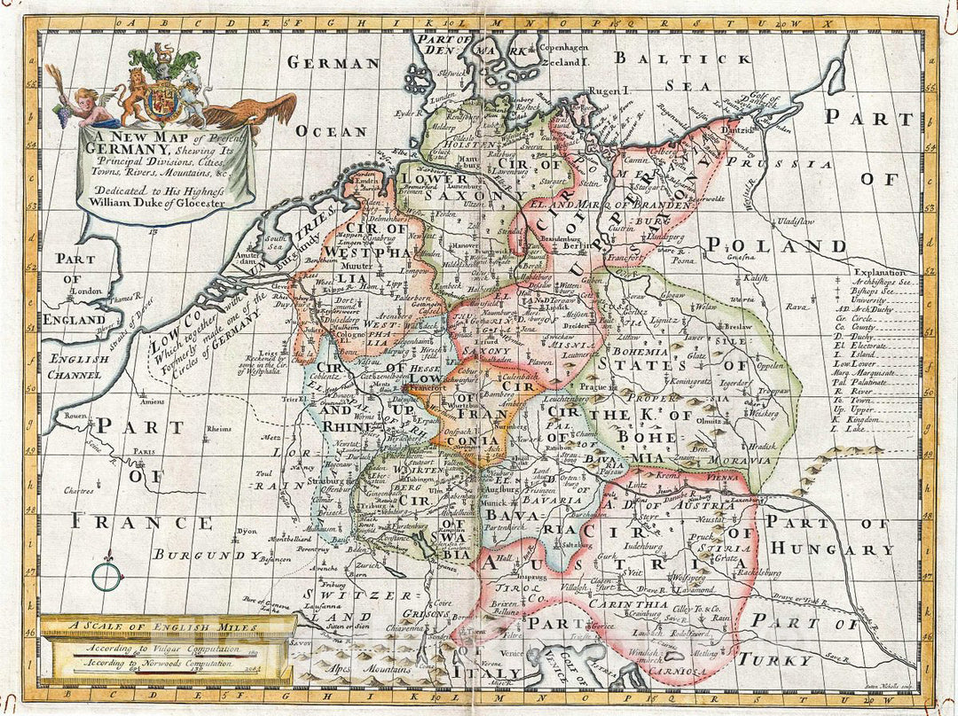 Historic Map : Wells Map of Germany, 1712, Vintage Wall Art