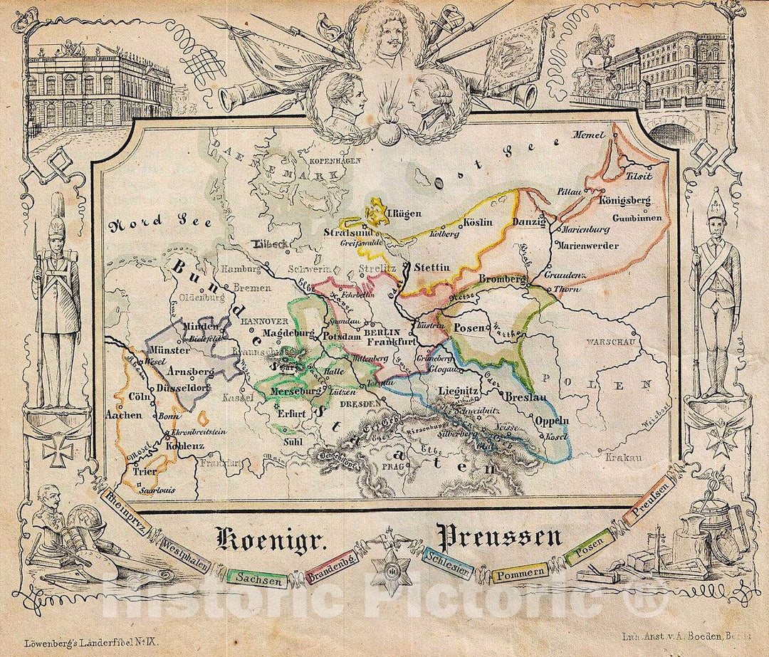 Historic Map : Lowenberg Whimsical Antique Map of Prussia, 1846, Vintage Wall Art