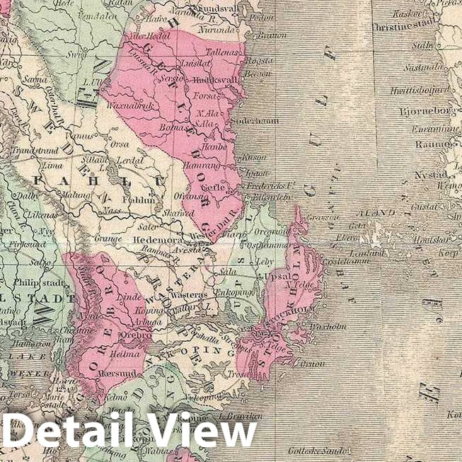 Historic Map : Johnson Map of Scandinavia (Norway, Sweden, Denmark) and Prussia, 1862, Vintage Wall Art