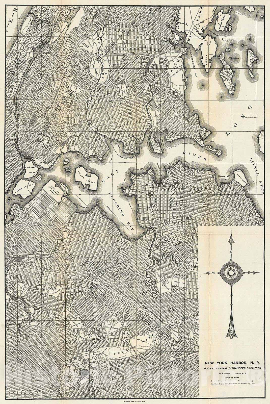 Historic Map : U.S. Engineers Map of Flushing, Northern Queens, Southern Bronx, New York, 1920, Vintage Wall Art