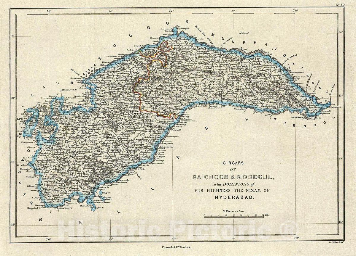 Historic Map : Pharoah and Company Map of The Raichur and Koppal Districts of Karnataka, India, 1854, Vintage Wall Art