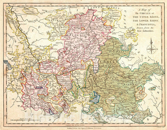 Historic Map : Wilkinson Map of Upper Rhine, Lower Rhine and Franconia, Germany, 1794, Vintage Wall Art