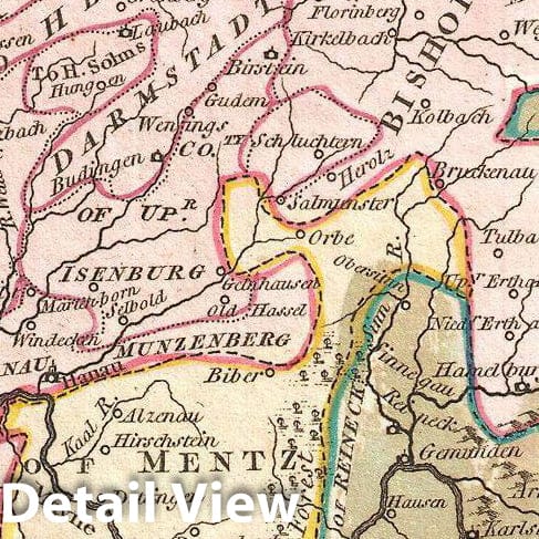 Historic Map : Wilkinson Map of Upper Rhine, Lower Rhine and Franconia, Germany, 1794, Vintage Wall Art