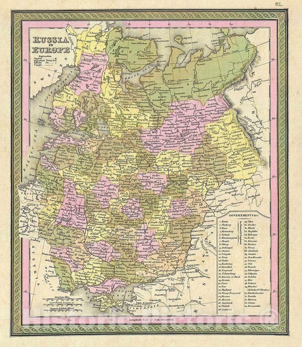 Historic Map : Mitchell Antique Map of European Russia, 1849, Vintage Wall Art