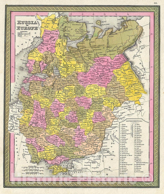 Historic Map : Mitchell Antique Map of European Russia, Scandinavia, Denmark, Holland and Belgium, 1846, Vintage Wall Art