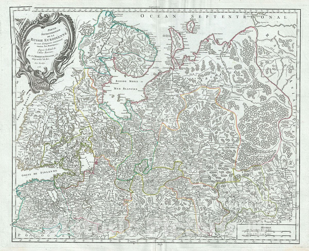 Historic Map : Vaugondy Map of Northern European Russia (Russia, Latvia, Estonia, Finland), 1757, Vintage Wall Art