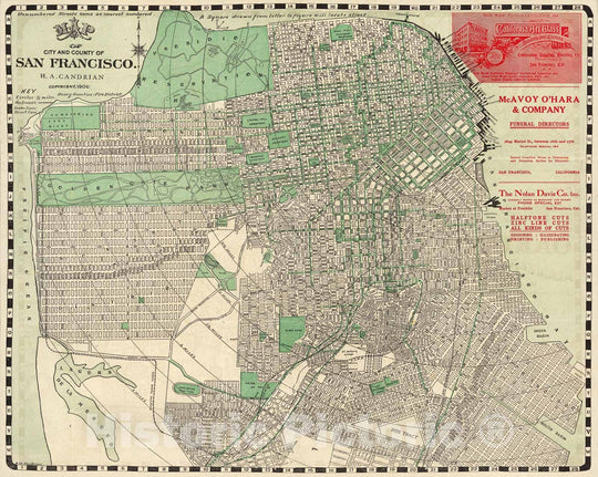 Historic Map : Candrian Map or Plan of San Francisco, California, 1906, Vintage Wall Art