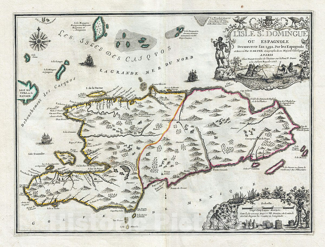 Historic Map : De Fer Map of Hispaniola or Santo Domingo, 1723, Vintage Wall Art