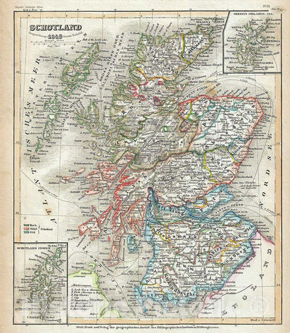 Historic Map : Meyer Antique Map of Scotland, 1849, Vintage Wall Art