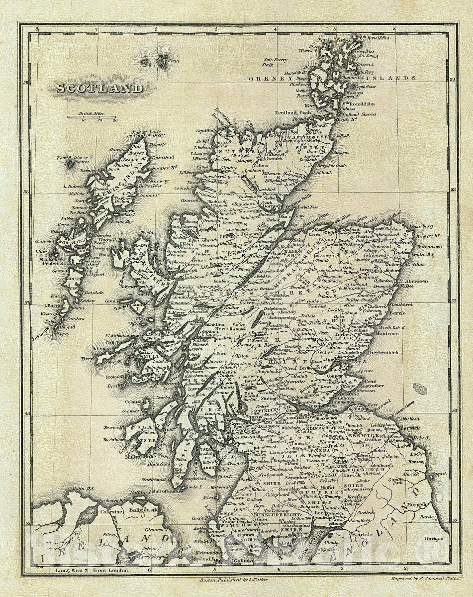 Historic Map : MalteBrun Map of Scotland, 1828, Vintage Wall Art