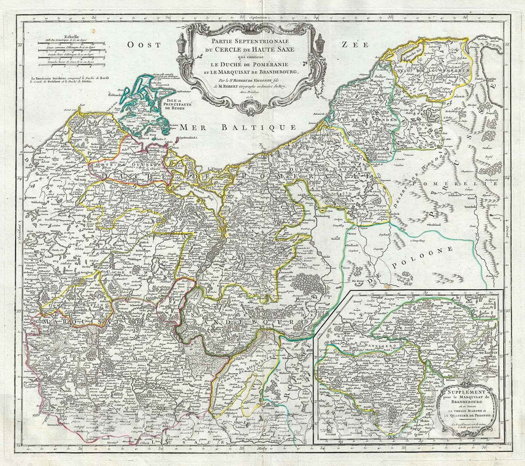 Historic Map : Vaugondy Antique Map of The Northern Portions of Upper Sain xony, Germany, 1751, Vintage Wall Art