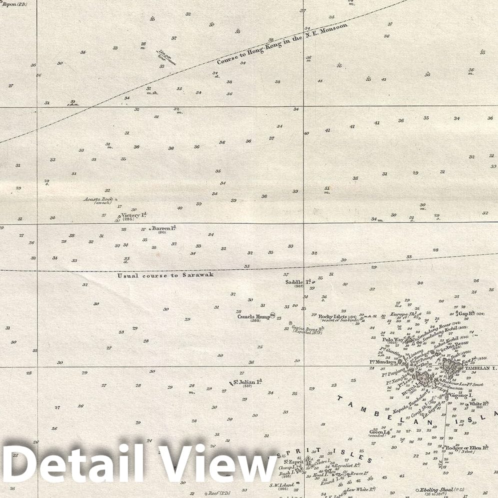 Historic Map : Imray Map of East Malay and Singapore, 1894, Vintage Wall Art