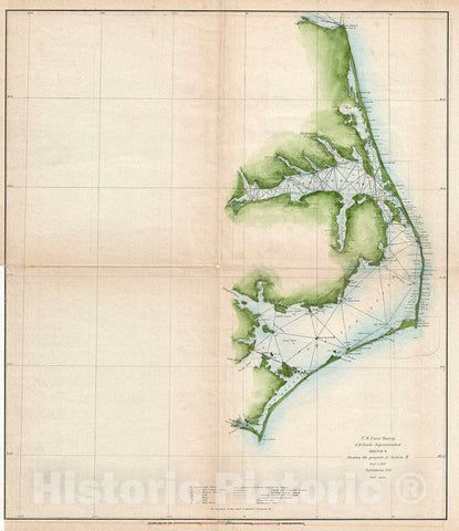 Historic Map : U. S. Coast Survey Antique Map of The Carolina and Virginia Coast (Pamlico Sound, Albemarle Sound), 1851, Vintage Wall Art
