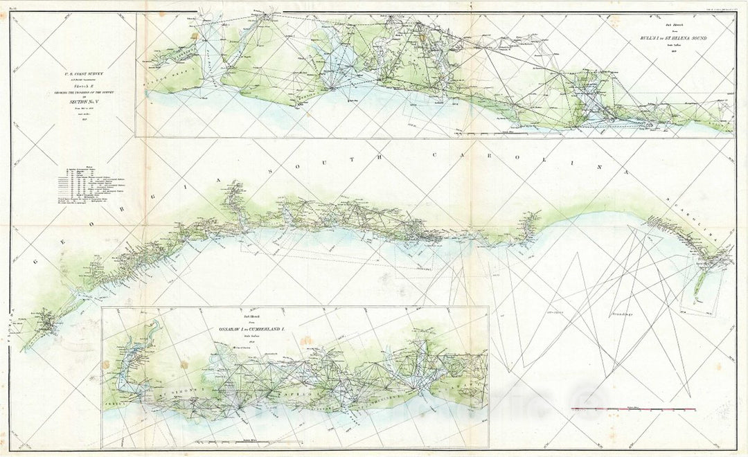 Historic Map : U.S. Coast Survey Antique Map of The Coast of Georgia and South Carolina, 1859, Vintage Wall Art