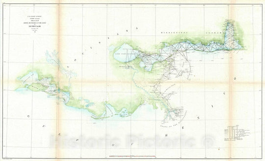 Historic Map : U.S. Coast Survey Antique Map of The Gulf Coast from Vermilion Bay to Mobile Bay, 1860, Vintage Wall Art