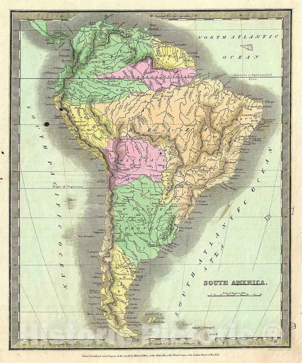 Historic Map : Burr Map of South America, 1833, Vintage Wall Art