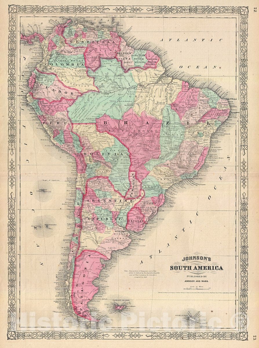 Historic Map : Johnson Map of South America, Version 4, 1866, Vintage Wall Art