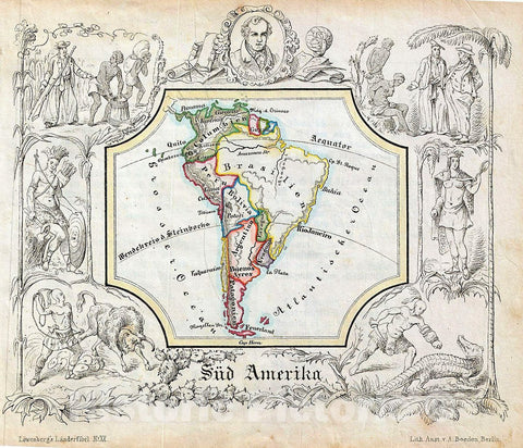 Historic Map : Lowenberg Whimsical Antique Map of South America, 1846, Vintage Wall Art
