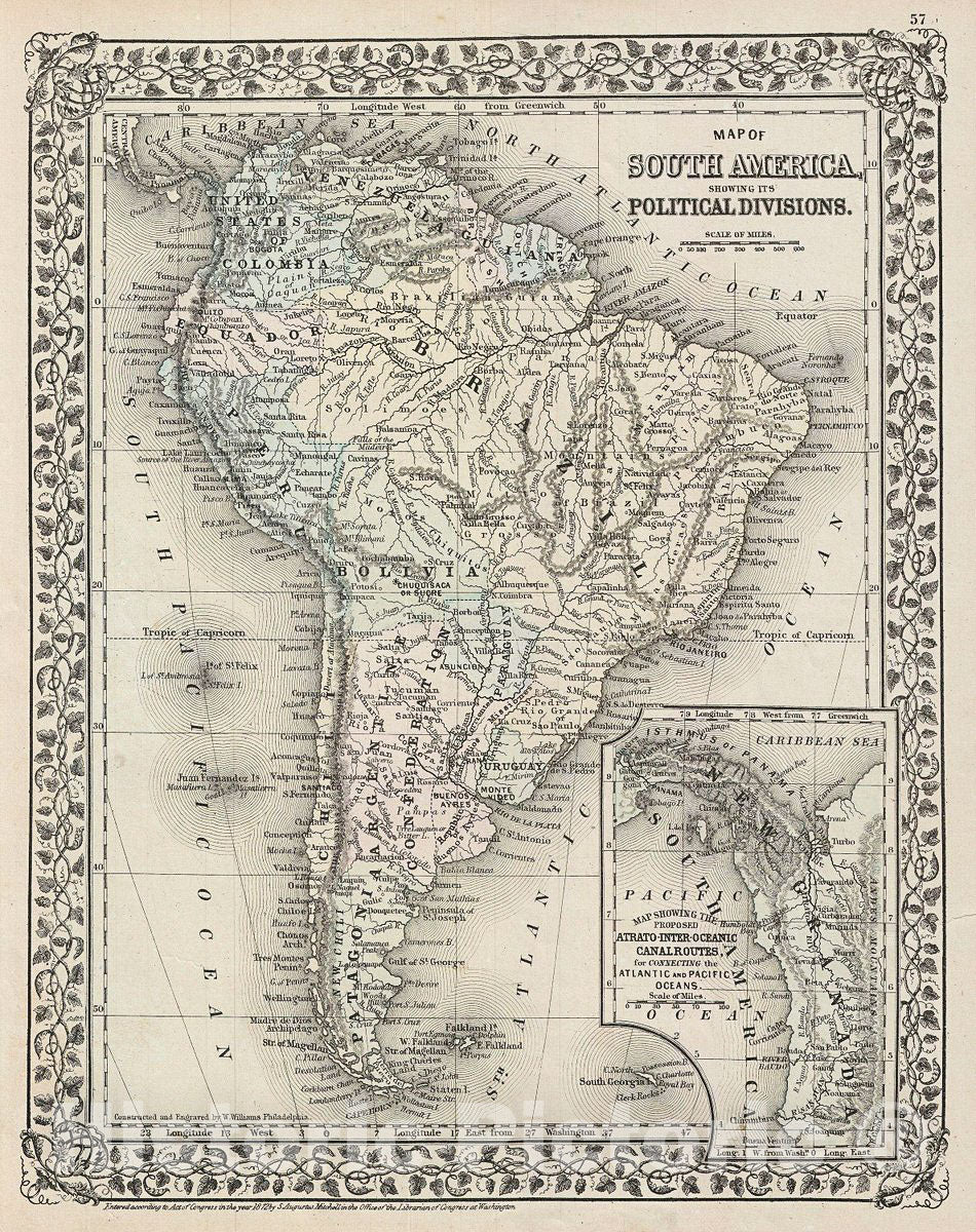 Historic Map : Mitchell Map of South America, Version 8, 1872, Vintage Wall Art