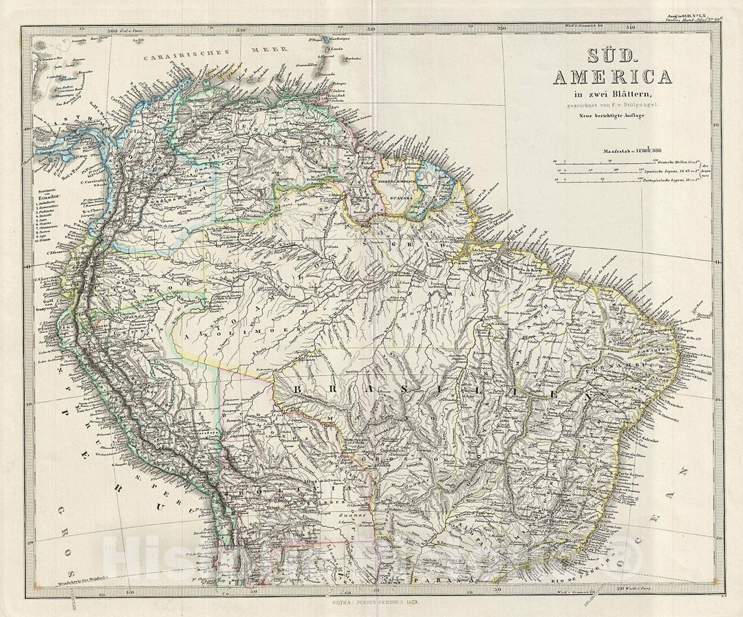 Historic Map : Stieler Map of The Northern Part of South America, 1873, Vintage Wall Art