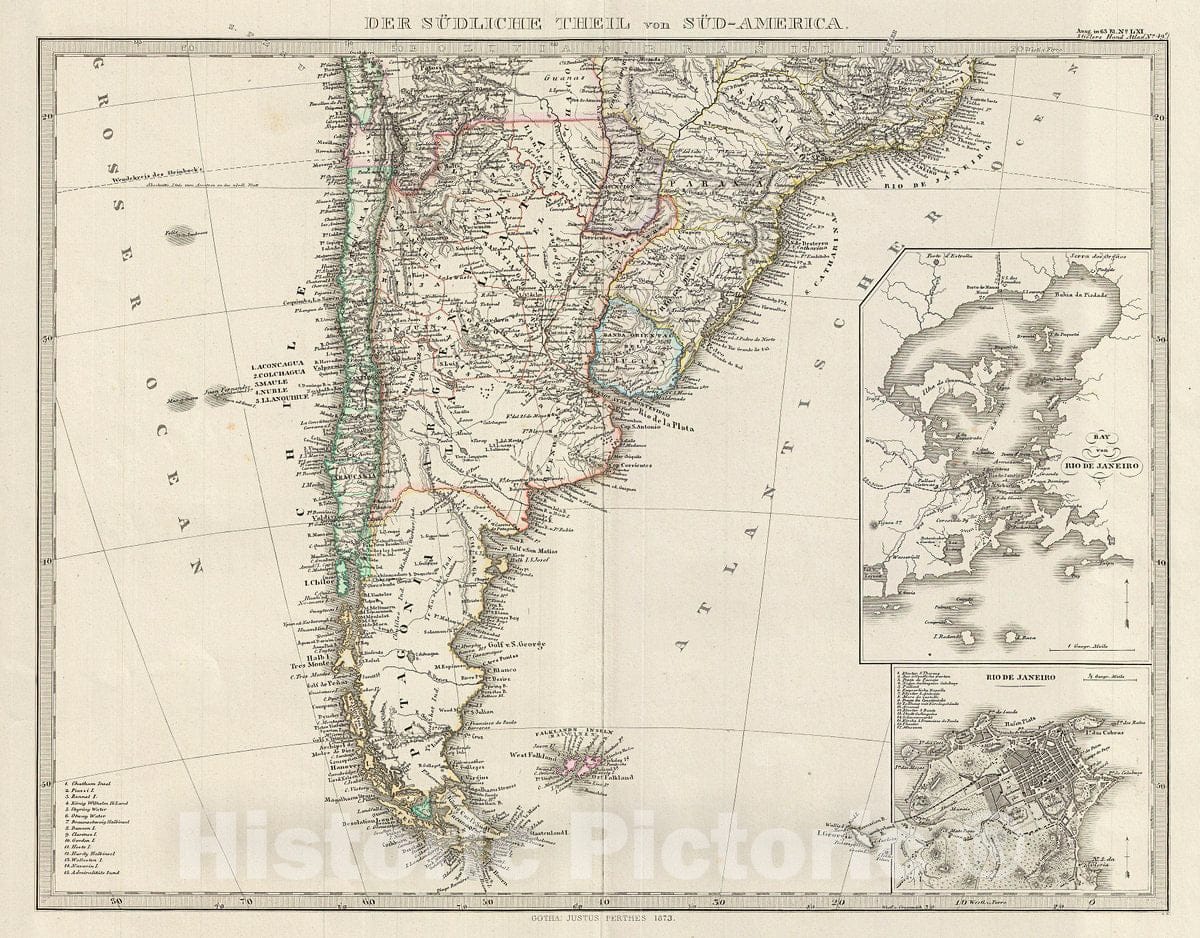 Historic Map : Stieler Map of The Southern Part of South America, 1873, Vintage Wall Art