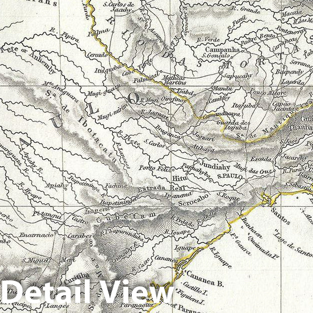 Historic Map : S.D.U.K. Map of Uruguay, Paraguay and Brazil, 1837, Vintage Wall Art