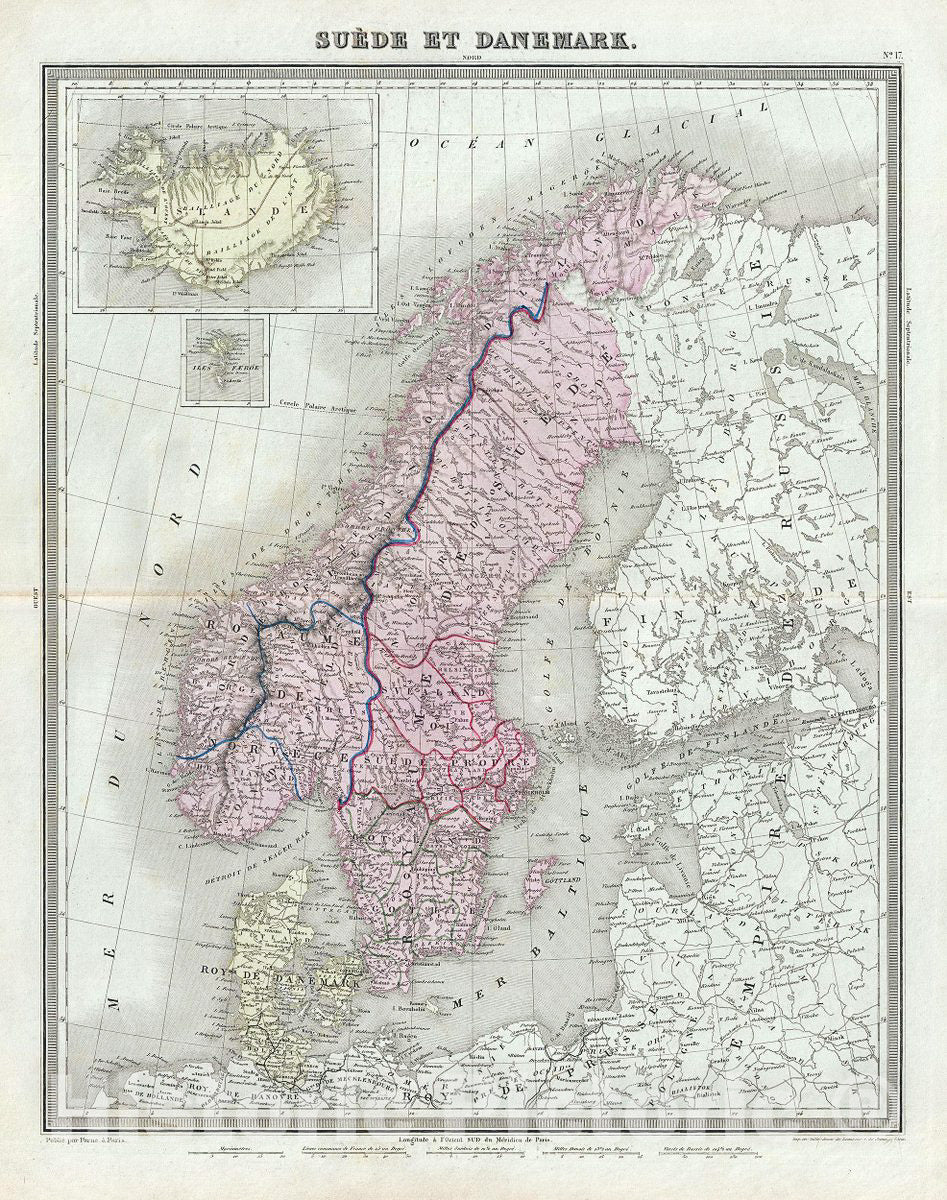 Historic Map : Tardieu Map of Scandinavia (Sweden and Norway), 1874, Vintage Wall Art