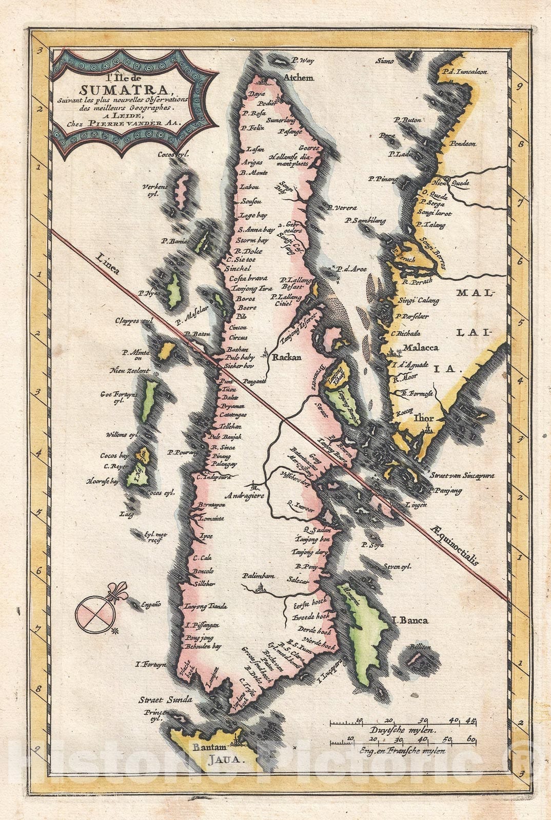 Historic Map : Van der Aa Map of Sumatra, Singapore, and Malaya, 1727, Vintage Wall Art