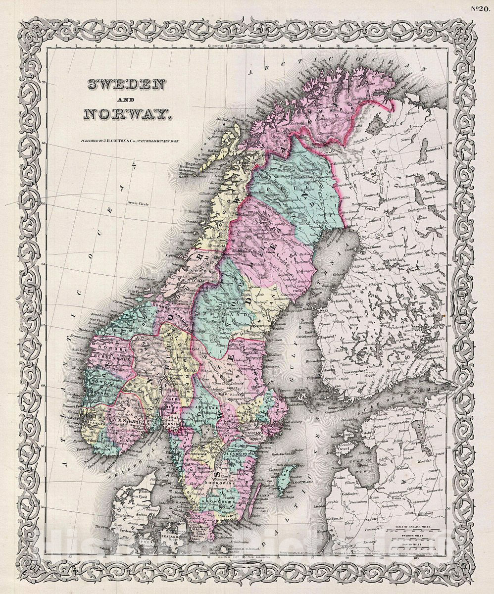 Historic Map : Colton Map of Sweden and Norway, 1856, Vintage Wall Art