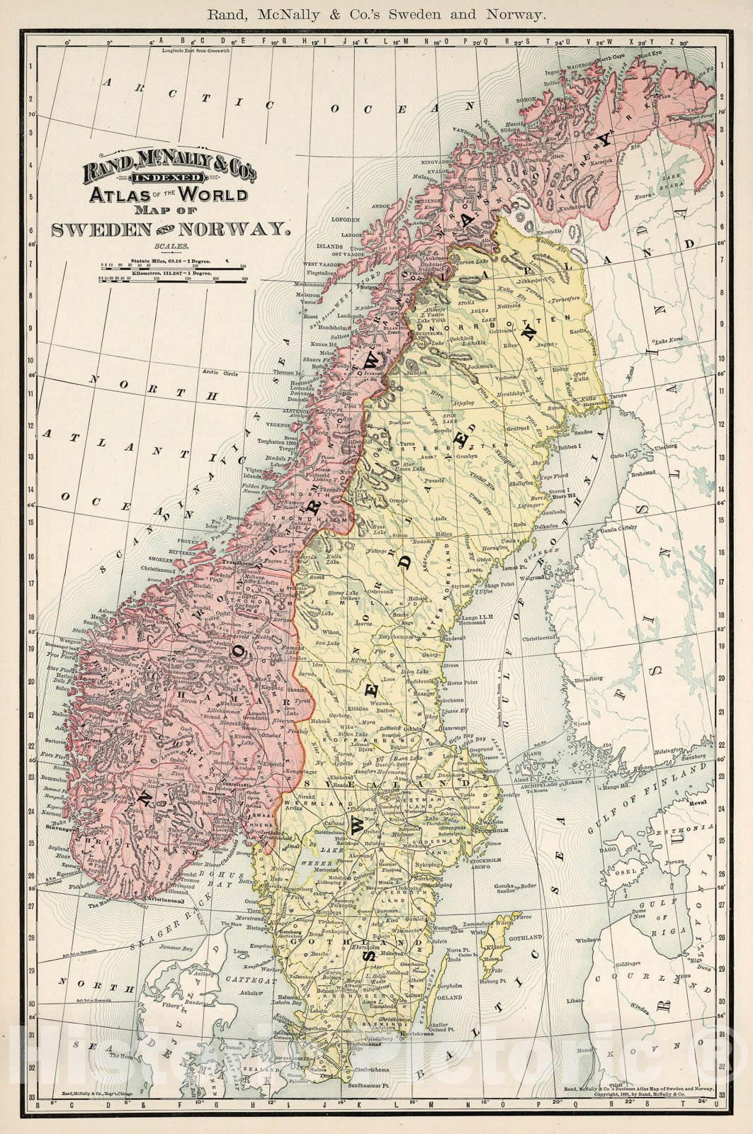 Historic Map : Rand McNally Map of Sweden and Norway, 1891, Vintage Wall Art