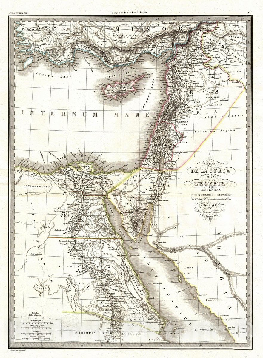 Historic Map : Lapie Map of Syria and Ancient Egypt, 1833, Vintage Wall Art