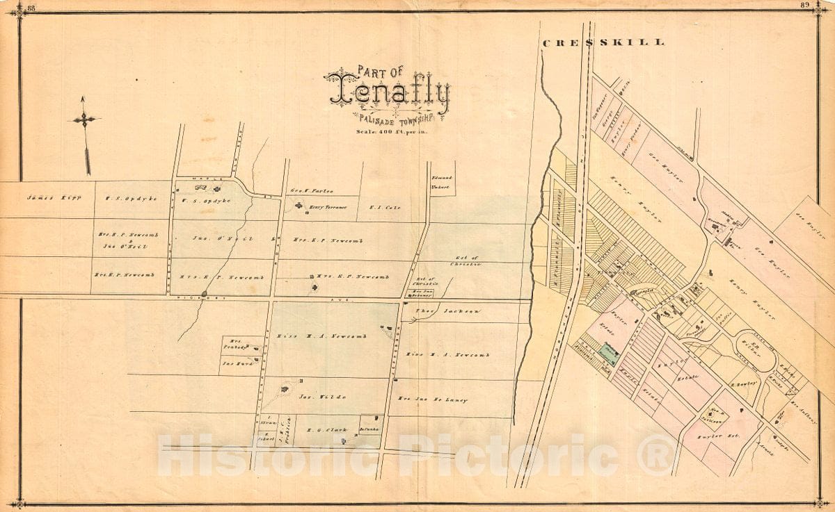 Historic Map : Walker Antique Map of Tenafly, Palisade, New Jersey, 1876, Vintage Wall Art