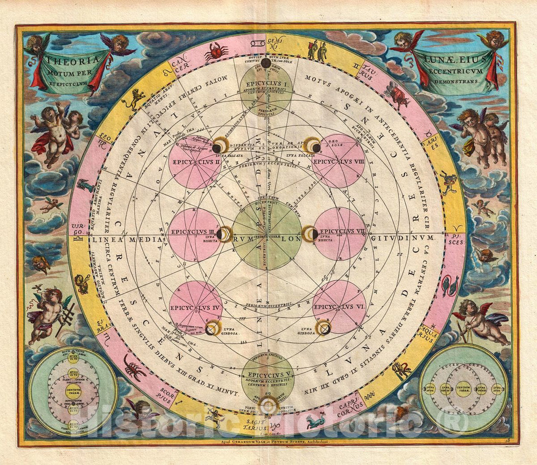 Historic Map : Cellarius Antique Map of The Ptolmaic Lunar System, 1708, Vintage Wall Art