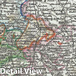 Historic Map : Meyer Antique Map of Thuringia (The Thuringian States), Germany, 1849, Vintage Wall Art