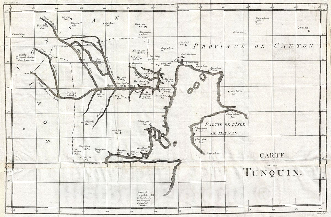 Historic Map : Jesuit Map of Northern Vietnam (Tonkin or Tonquin), 1781, Vintage Wall Art