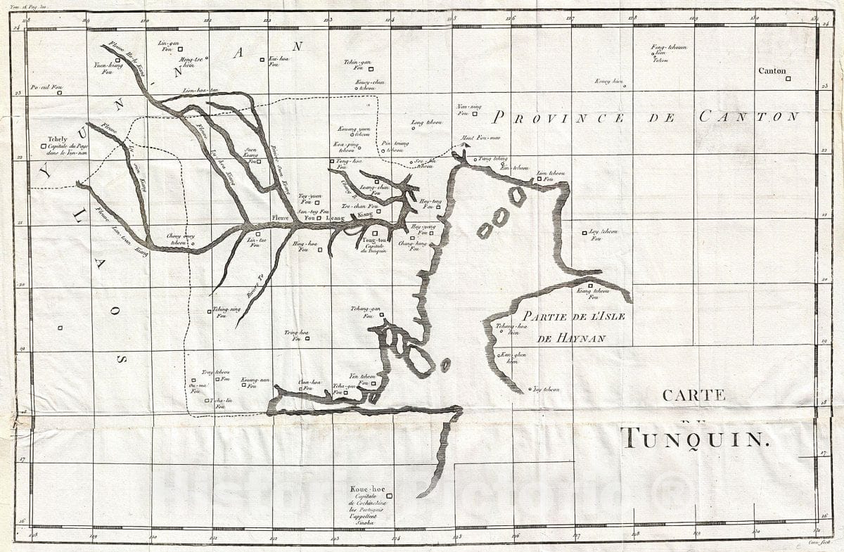 Historic Map : Jesuit Map of Northern Vietnam (Tonkin or Tonquin), 1781, Vintage Wall Art