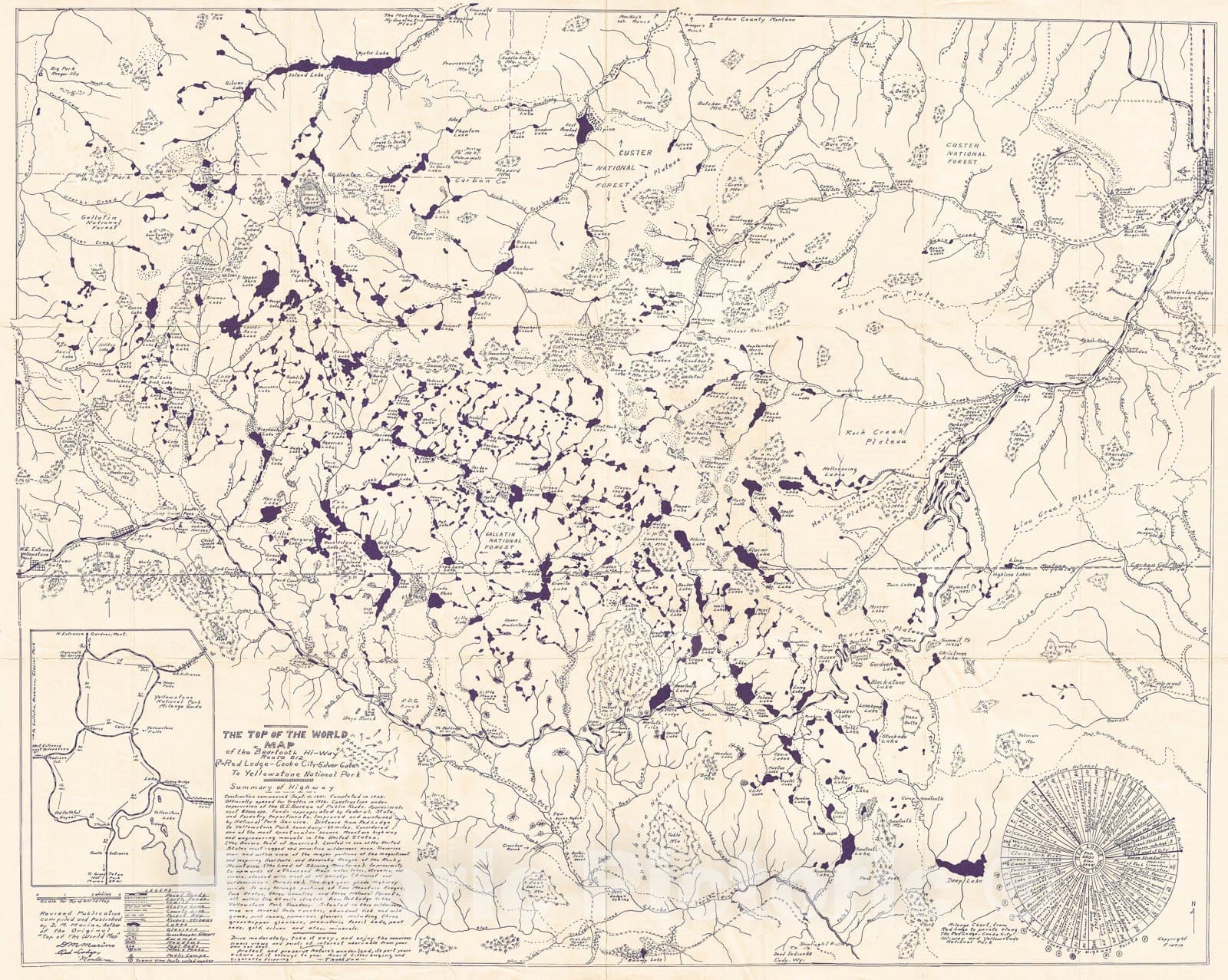 Historic Map : Marino Map of Yellowstone National Park and Vicinity, 1949, Vintage Wall Art