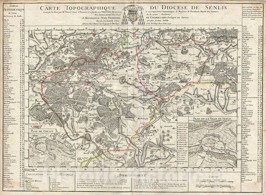 Historic Map : De L'isle Topographical Map of The Diocese of Senlis, France, 1709, Vintage Wall Art