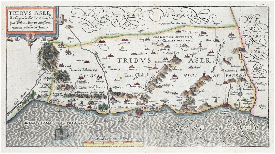 Historic Map : Adrichem Antique Map of Tribe of Asher, Israel (Western Galilee, Mount Hermon), 1590, Vintage Wall Art