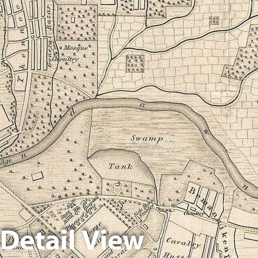 Historic Map : Pharoah Plan or Map of Tiruchirappalli, Tamil Nadu, India (Trichy or Tiruchi), 1854, Vintage Wall Art